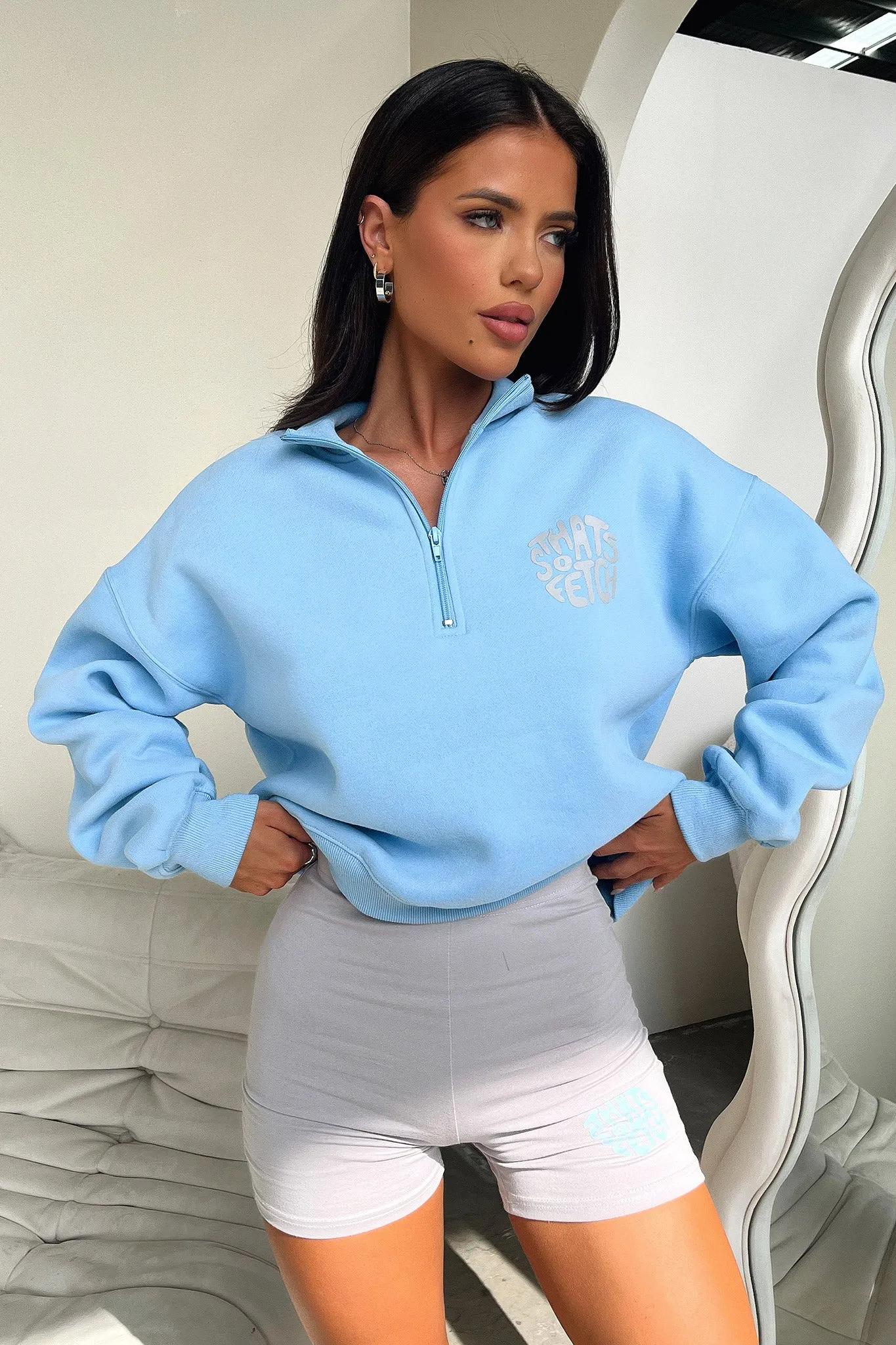 90s Throwback Beckham Half Zip Sweater - Blue