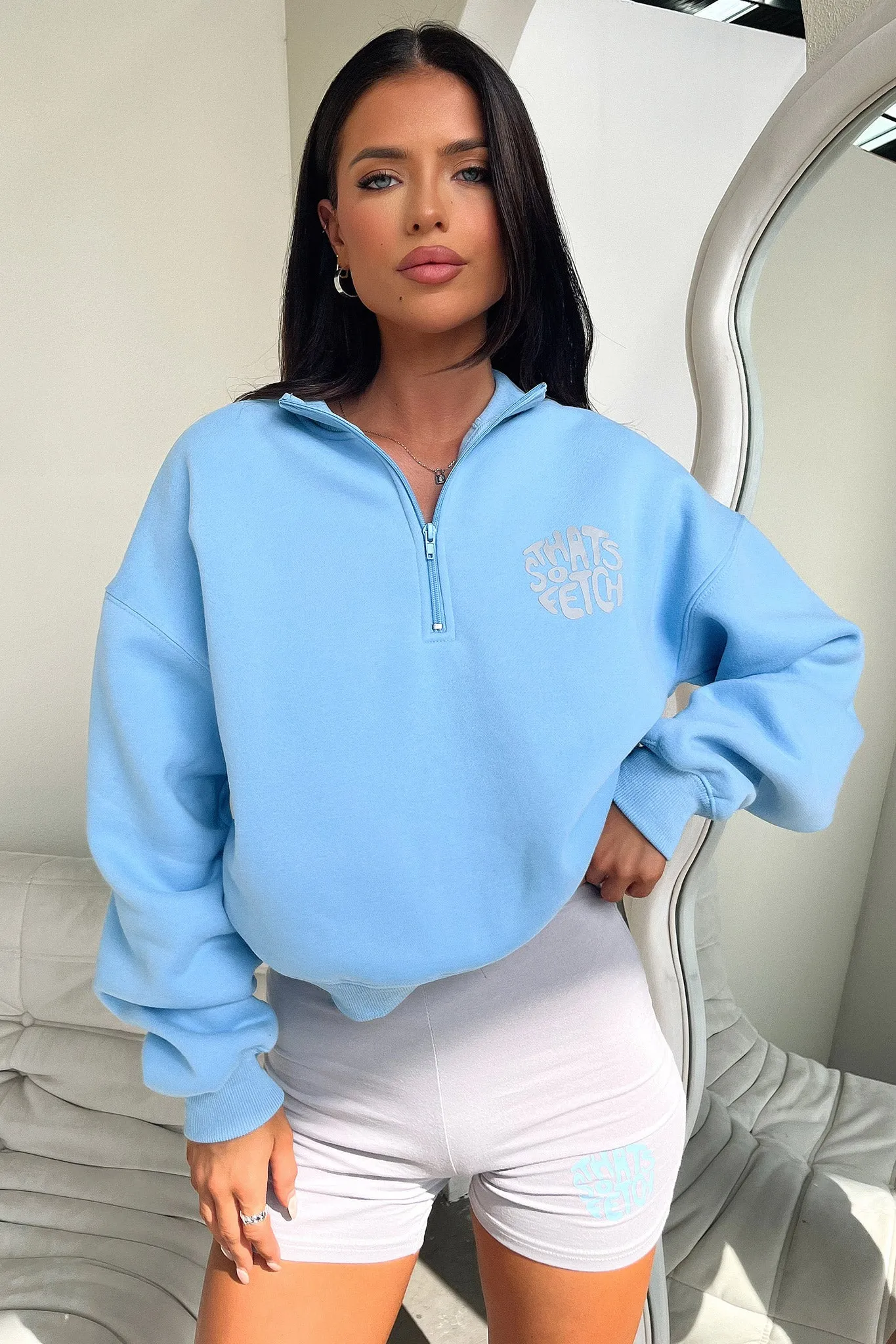 90s Throwback Beckham Half Zip Sweater - Blue