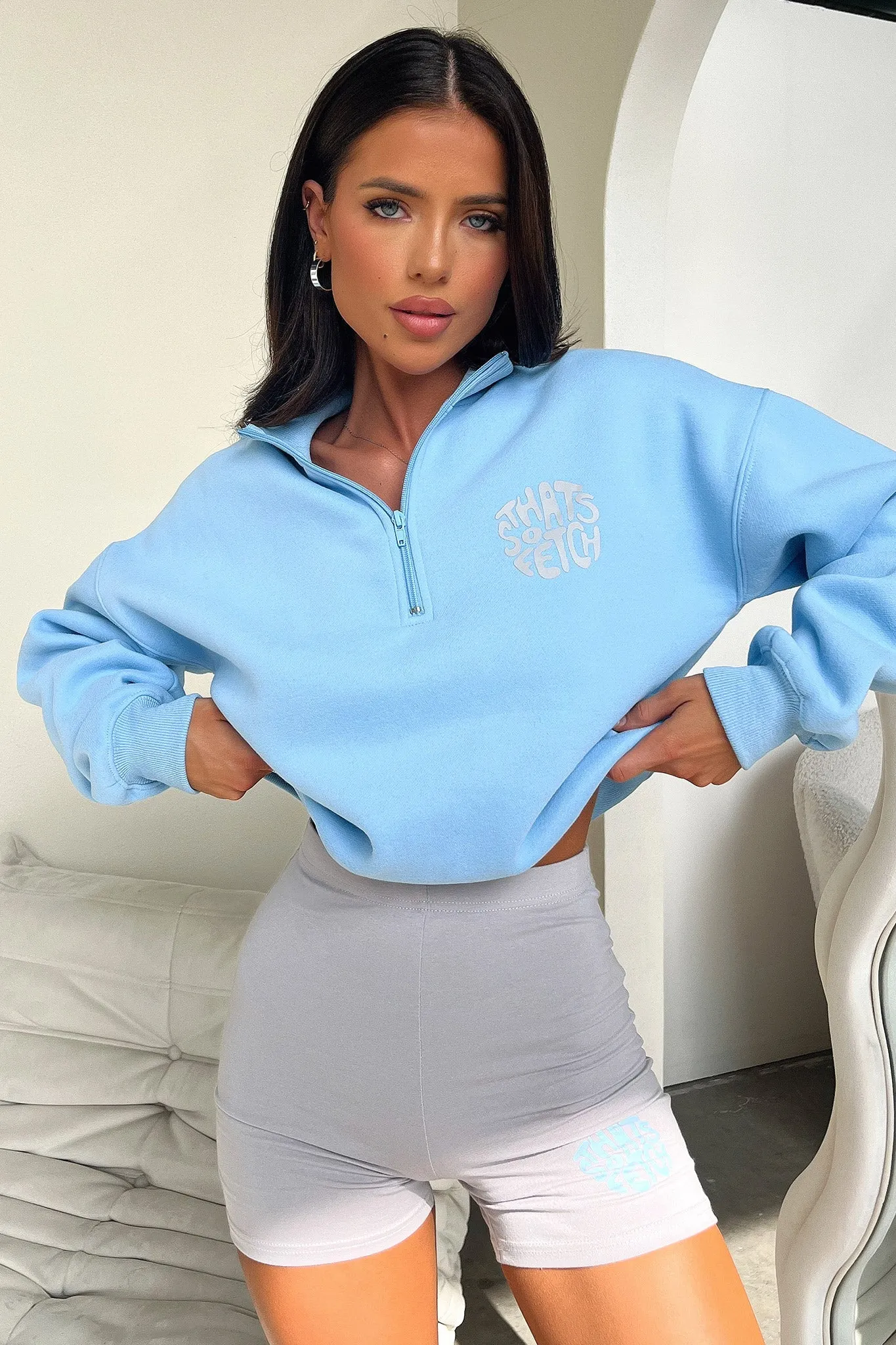 90s Throwback Beckham Half Zip Sweater - Blue