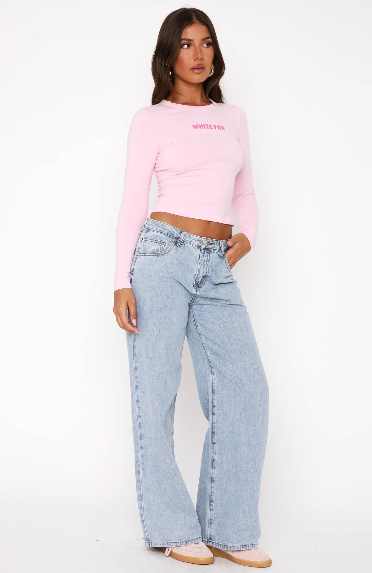About A Girl Mid Rise Wide Leg Jeans Mid Blue Mid-rise Comfort