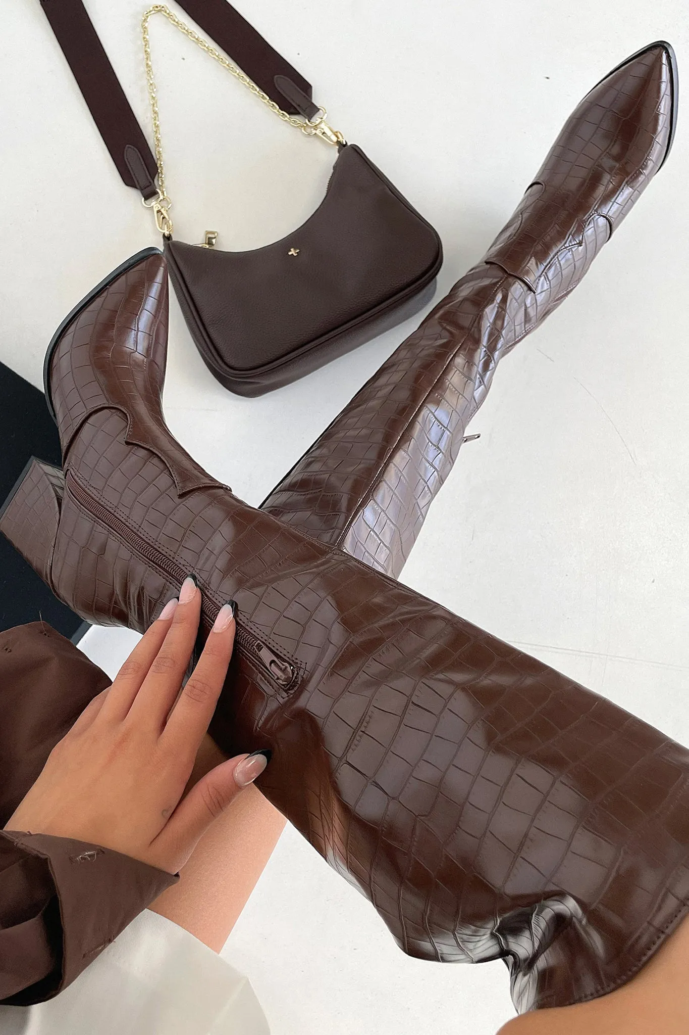 Active Wear Edora Knee - High Boot - Brown Croc