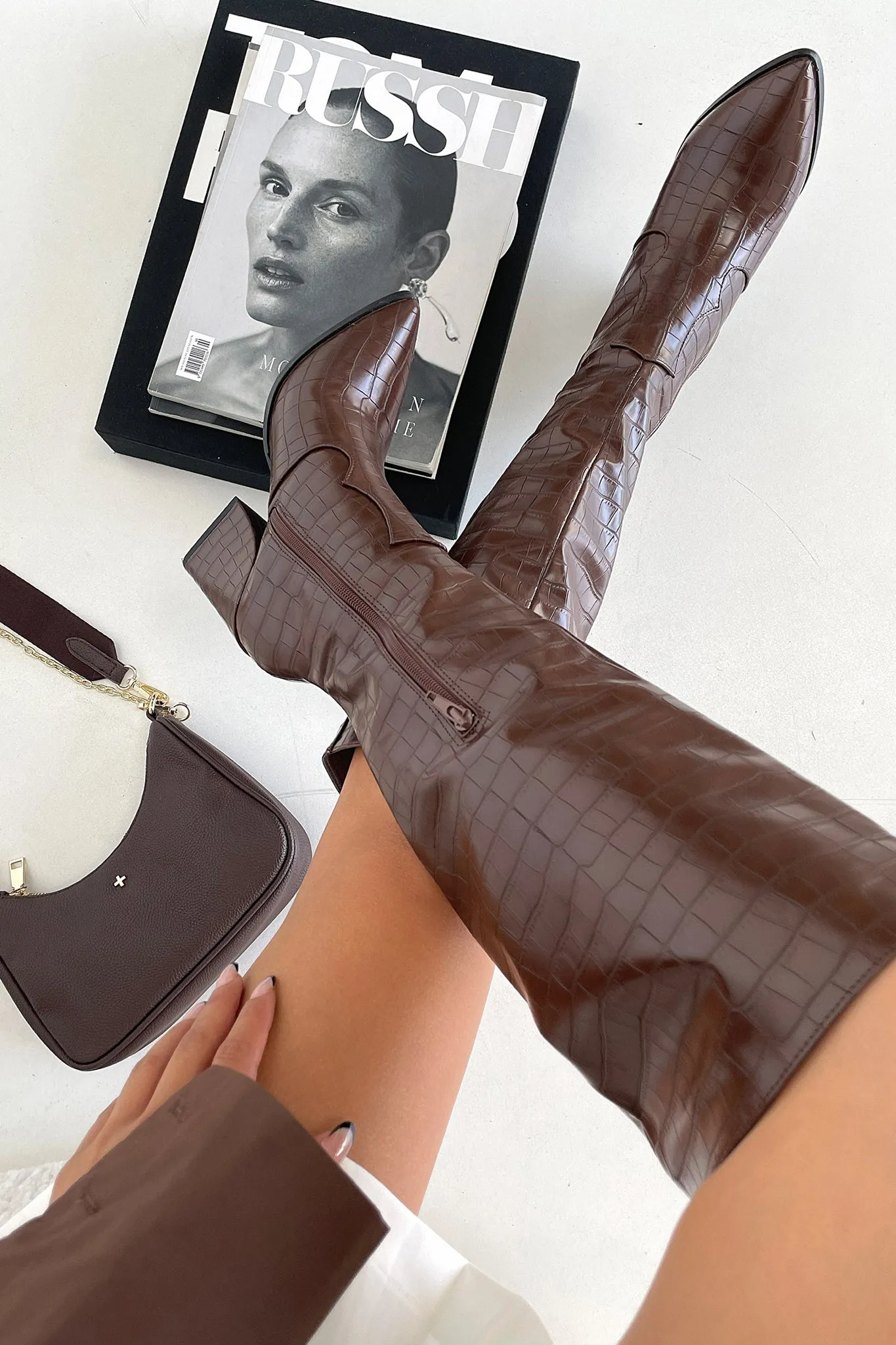 Active Wear Edora Knee - High Boot - Brown Croc