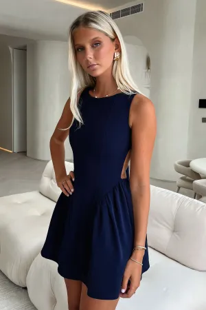 Adeline Lace up Back Mini Dress - Navy Daytime casual mini