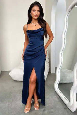 Chill Detail Profile Enhancer Aiana Satin Maxi Dress - Navy