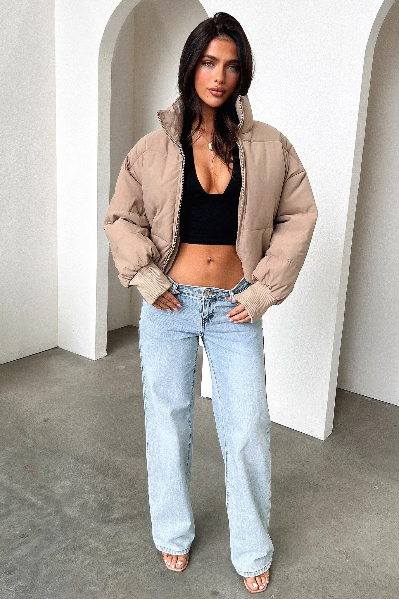 Ajax Puffer Jacket - Tan subtle style