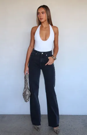 cotton blend fabric Trendy Fit Alana High Waisted Straight Leg Jeans Black Acid