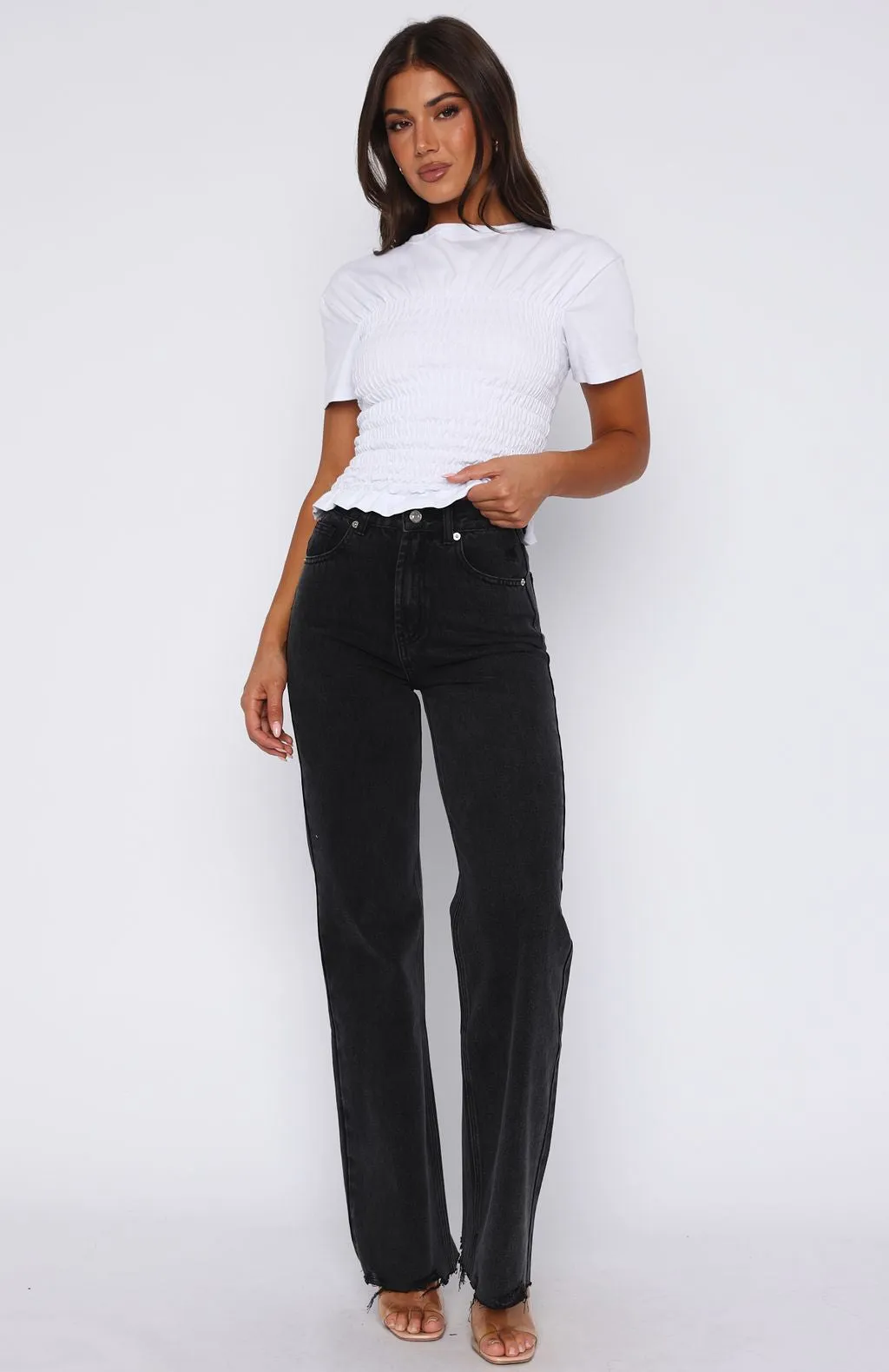 Alana High Waisted Straight Leg Jeans Black Acid Loose Comfortable
