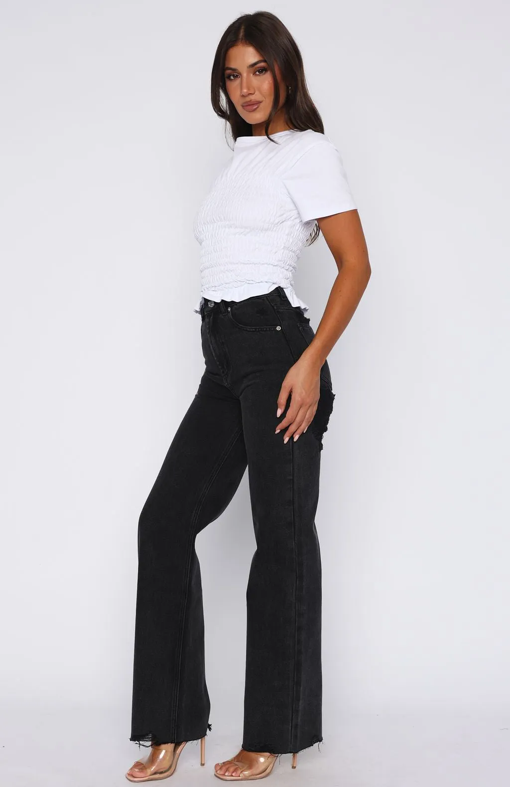Alana High Waisted Straight Leg Jeans Black Acid Loose Comfortable