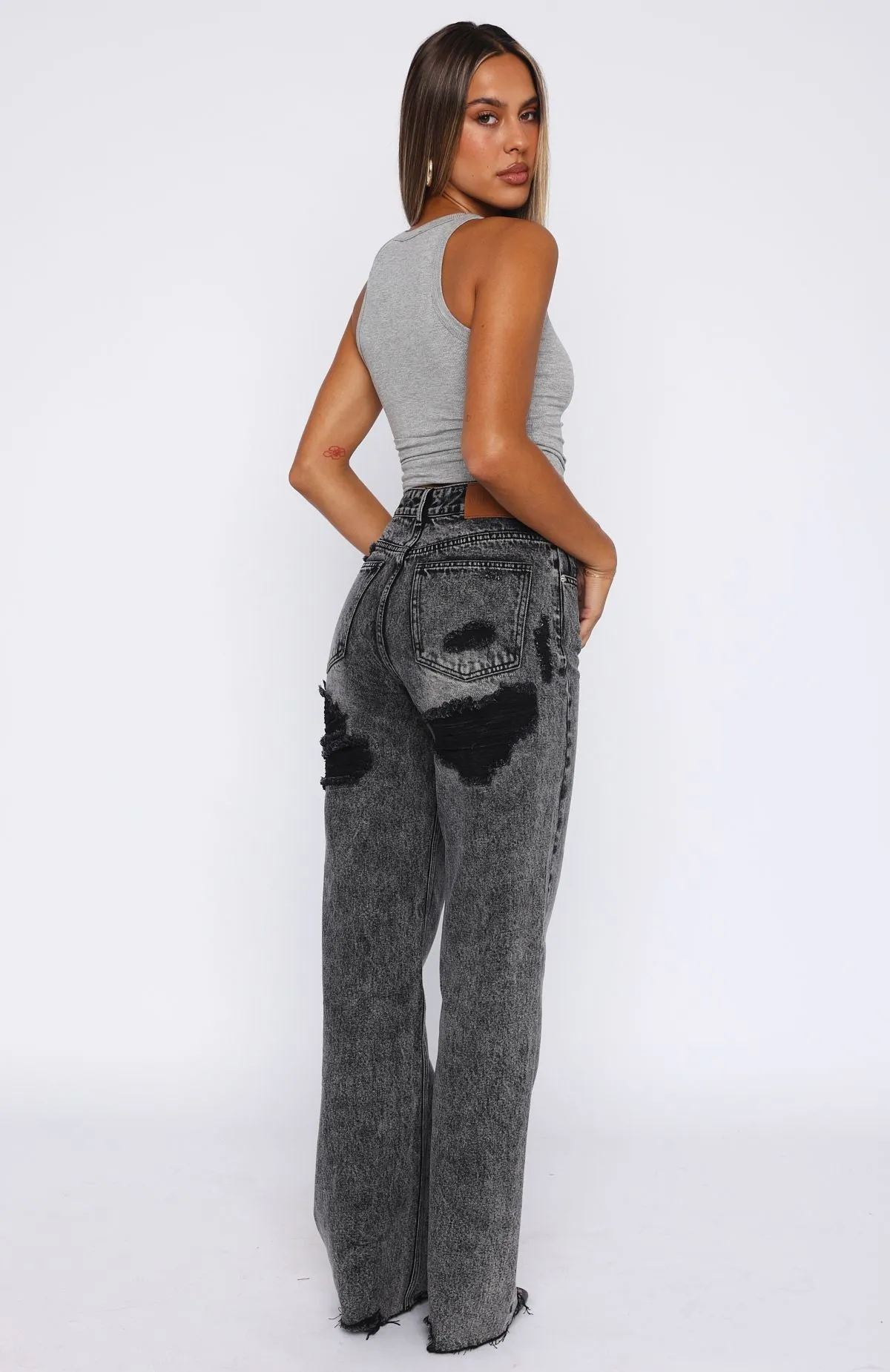 Alana High Waisted Straight Leg Jeans Grey Acid Lightweight Comfortable