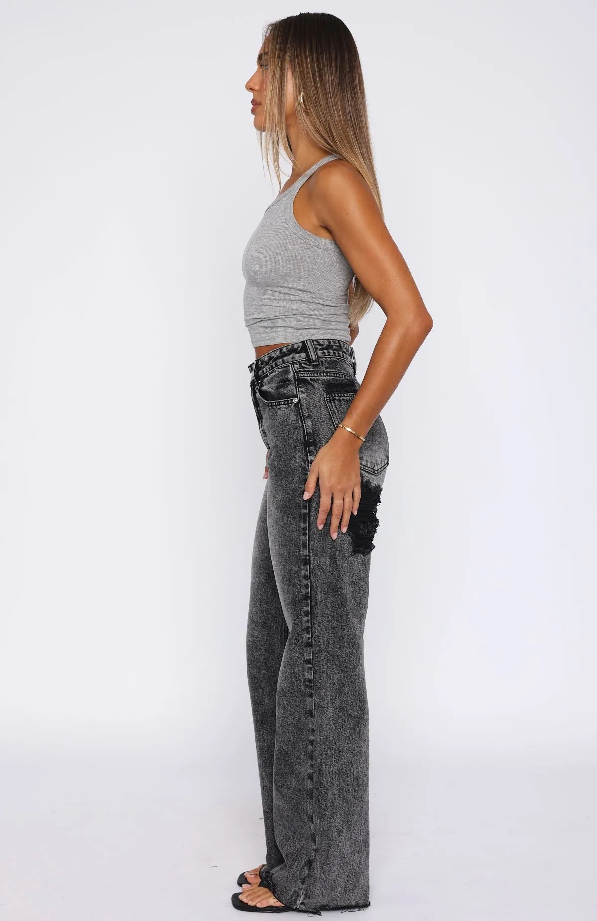 Alana High Waisted Straight Leg Jeans Grey Acid Lightweight Comfortable