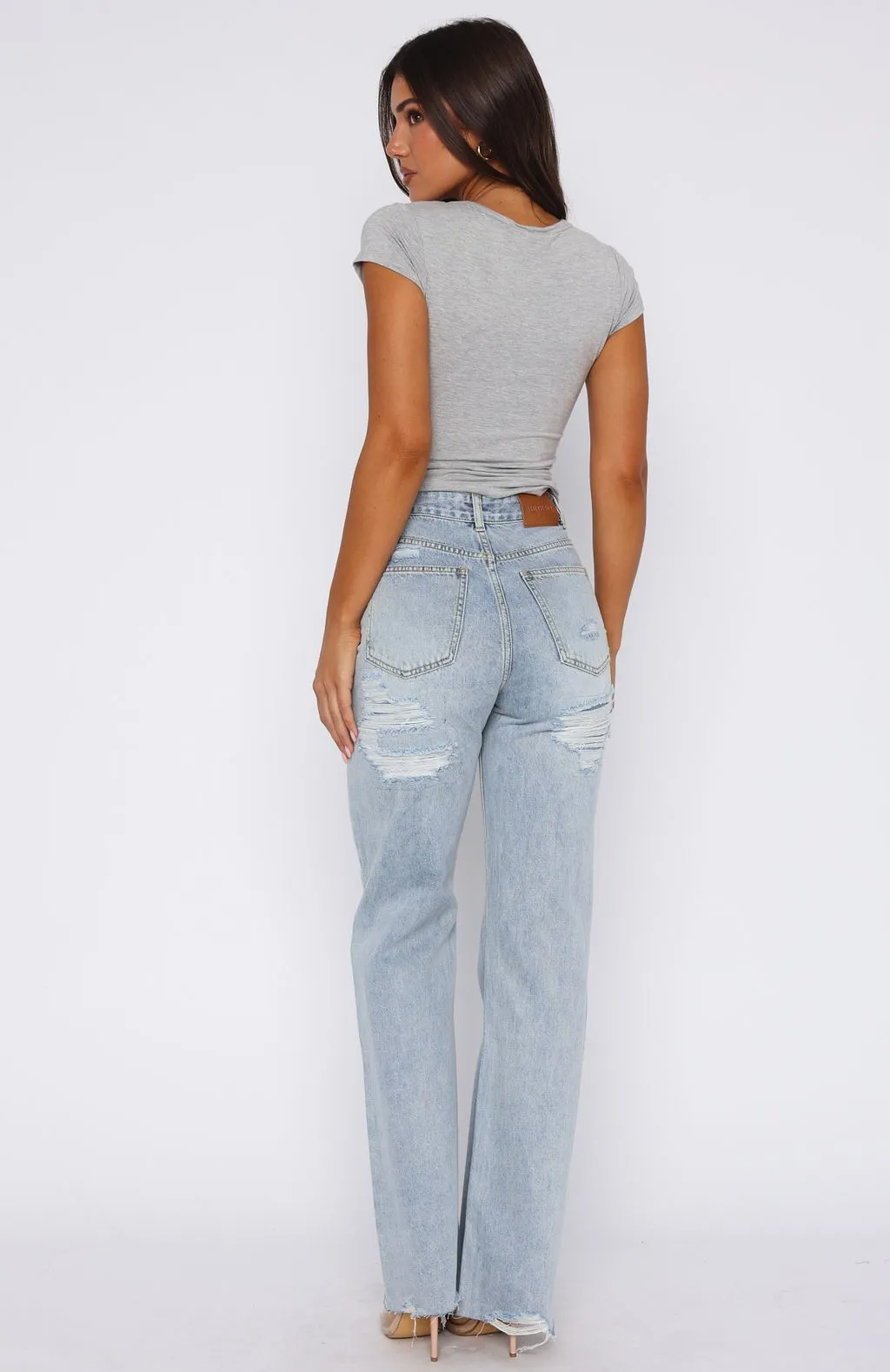 Alana High Waisted Straight Leg Jeans Light Blue Cuffed Look