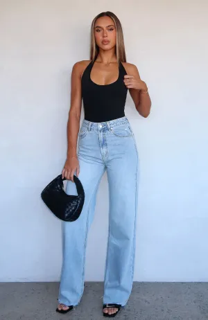 Alana High Waisted Straight Leg Jeans Light Blue Loose and comfortable literary youth