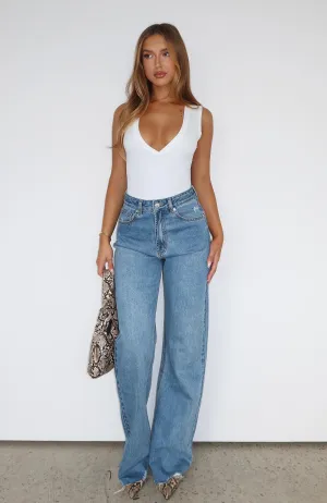 Minimalist Design Alana High Waisted Straight Leg Jeans Mid Blue