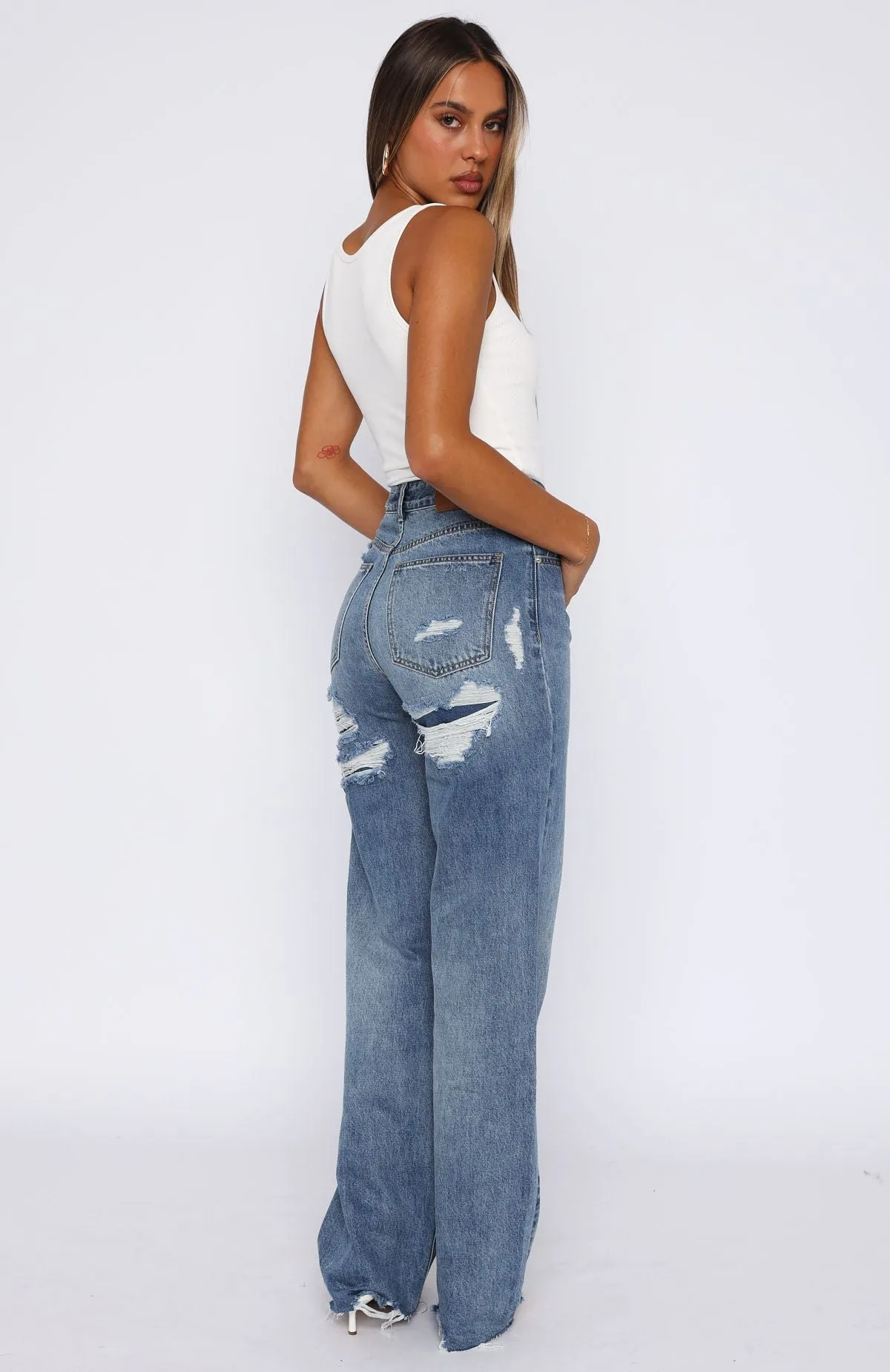 Alana High Waisted Straight Leg Jeans Mid Blue Slimming Fit