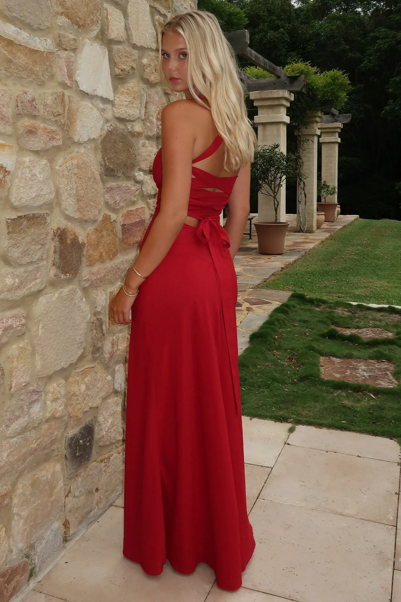 Alara Lace-Up Back Dress - Burgundy Effortless Style