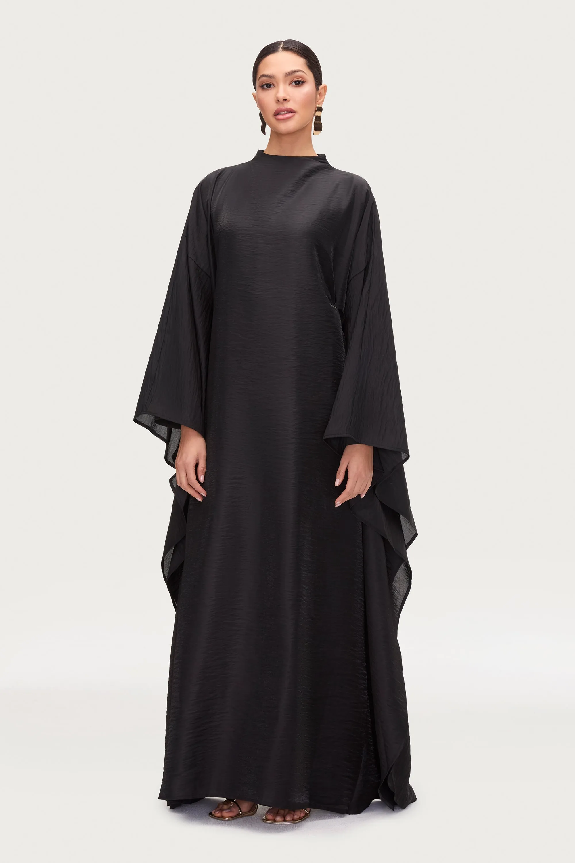 Back-Pocket Alia Butterfly Inner Tie Abaya Dress - Black