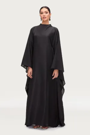Back-Pocket Alia Butterfly Inner Tie Abaya Dress - Black