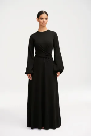 Pure Stitch Alice Jersey Tie Waist Maxi Dress - Black