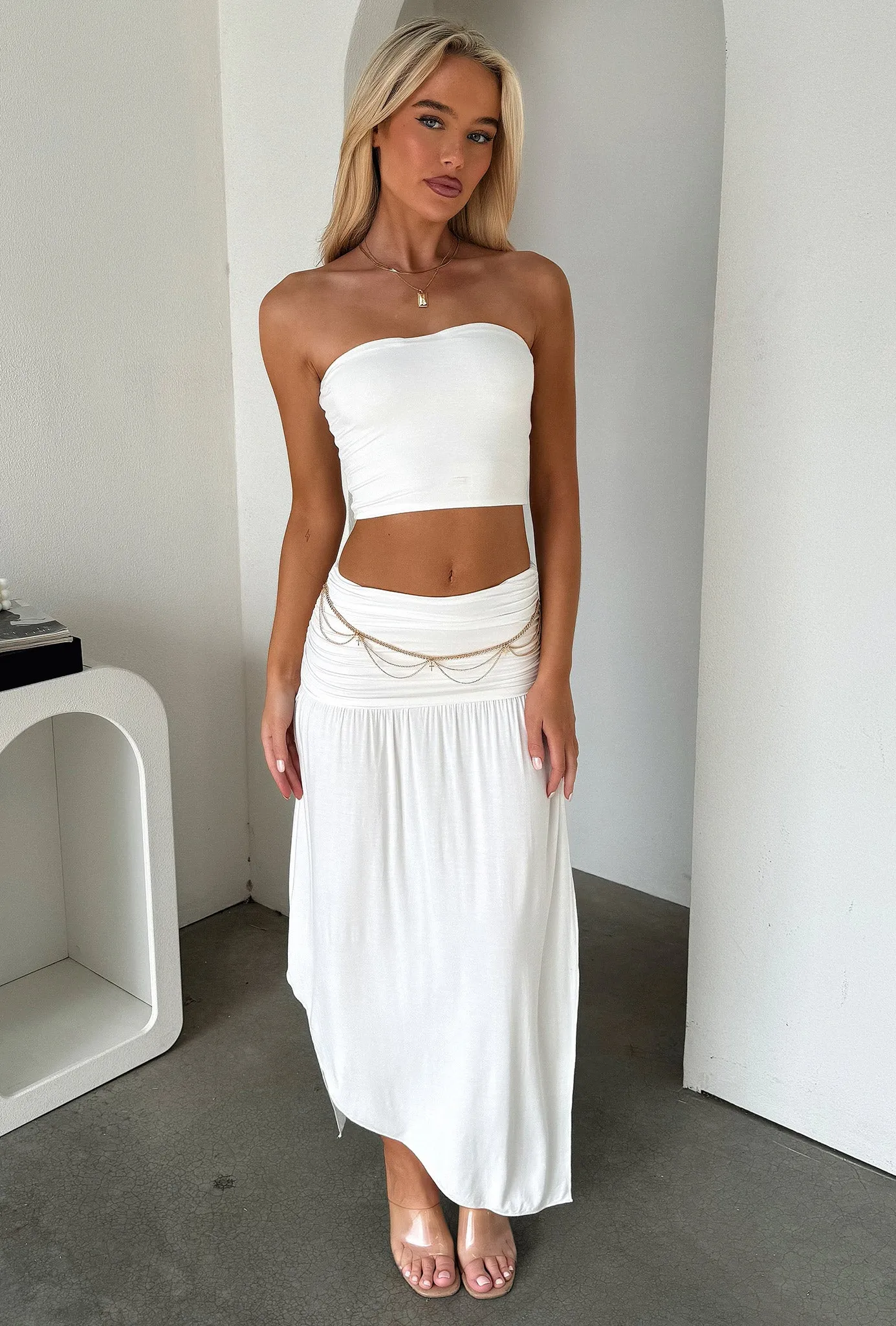 Rosalia Maxi Skirt - White Crafted Detail