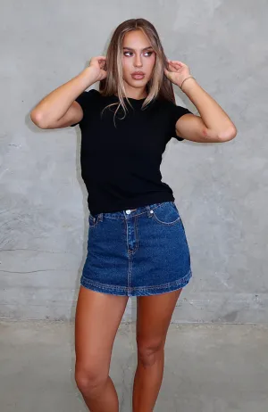 All Your Problems Denim Skort Dark Blue slightly flared design Long-lasting
