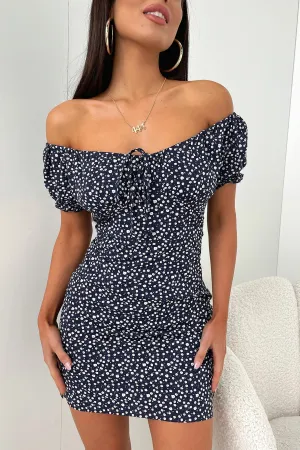 Alma Dress - Navy Floral Model Off Relaxed mini for warm days