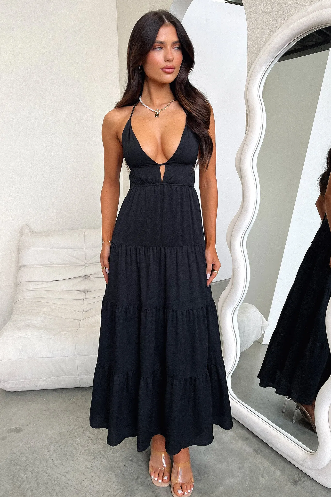 Amalie Maxi Dress - Black Stud Embellishment
