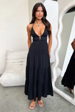 Amalie Maxi Dress - Black Print Art Timeless Glow
