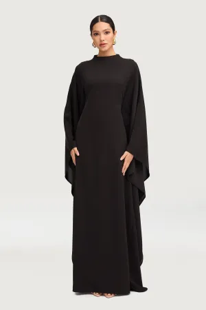 Happy Soul Breathable Feel Amira Butterfly Inner Tie Abaya Dress - Black