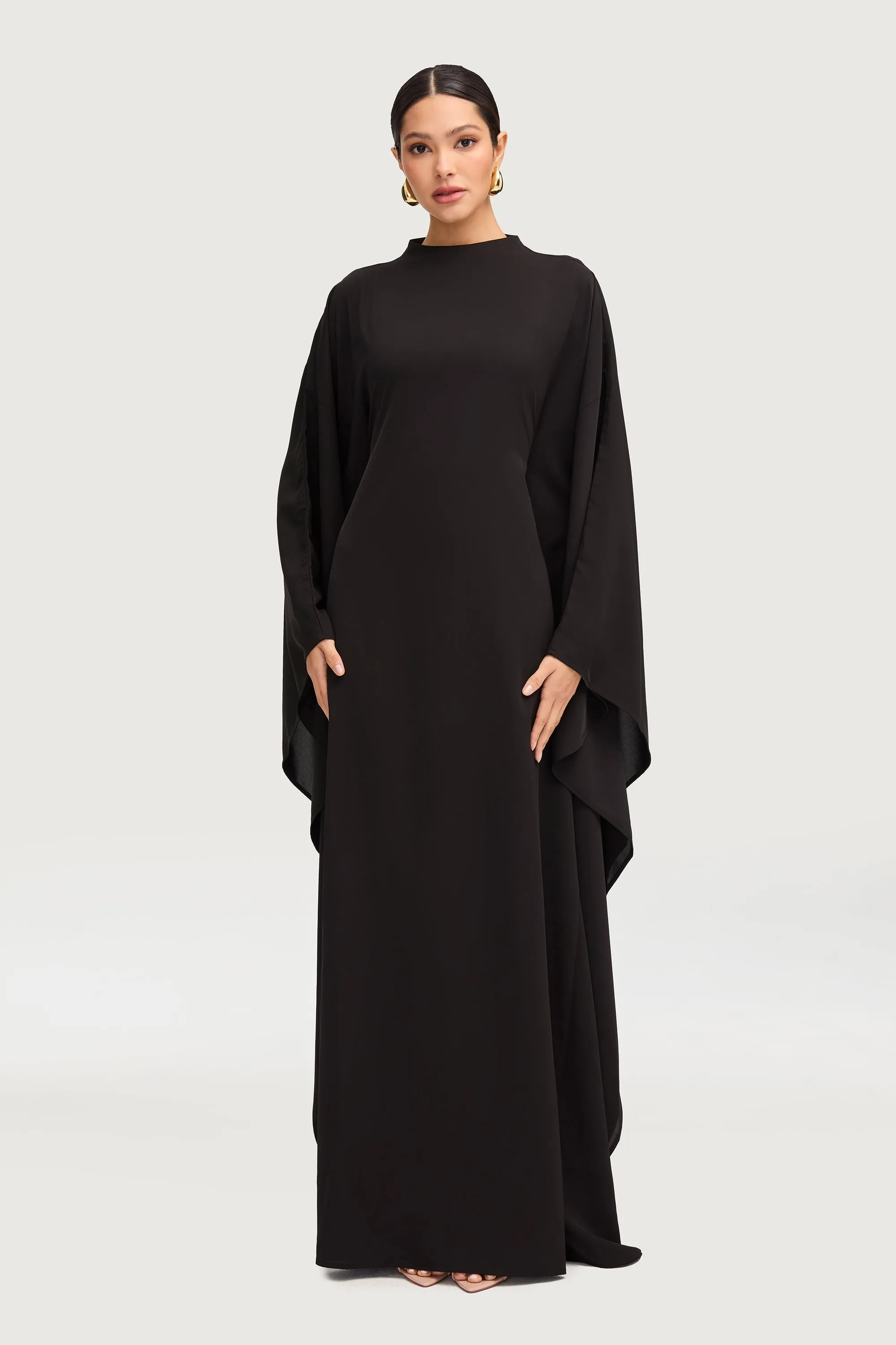 Happy Soul Breathable Feel Amira Butterfly Inner Tie Abaya Dress - Black