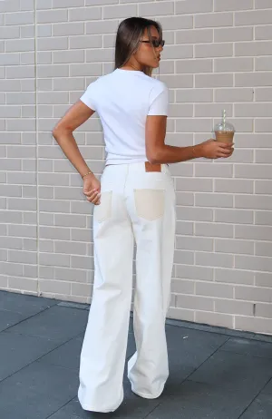 Amira Mid Rise Wide Leg Jeans White/Cream Versatile Piece Cuffed hem