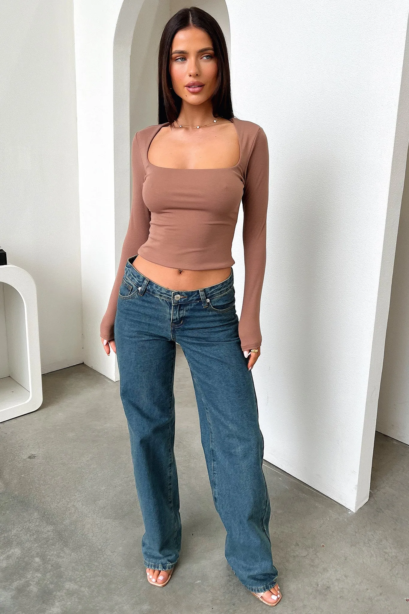 Andre Long Sleeve Top - Brown Contrast color