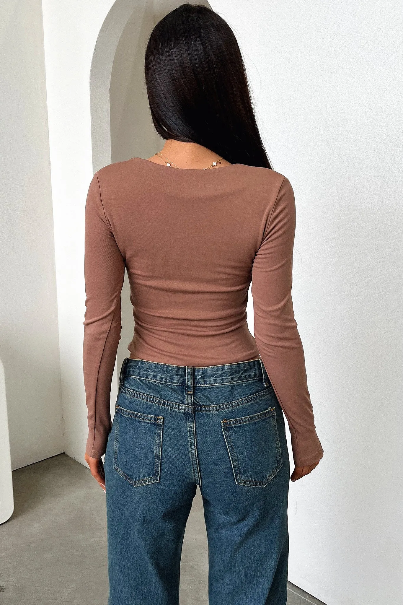 Andre Long Sleeve Top - Brown Contrast color