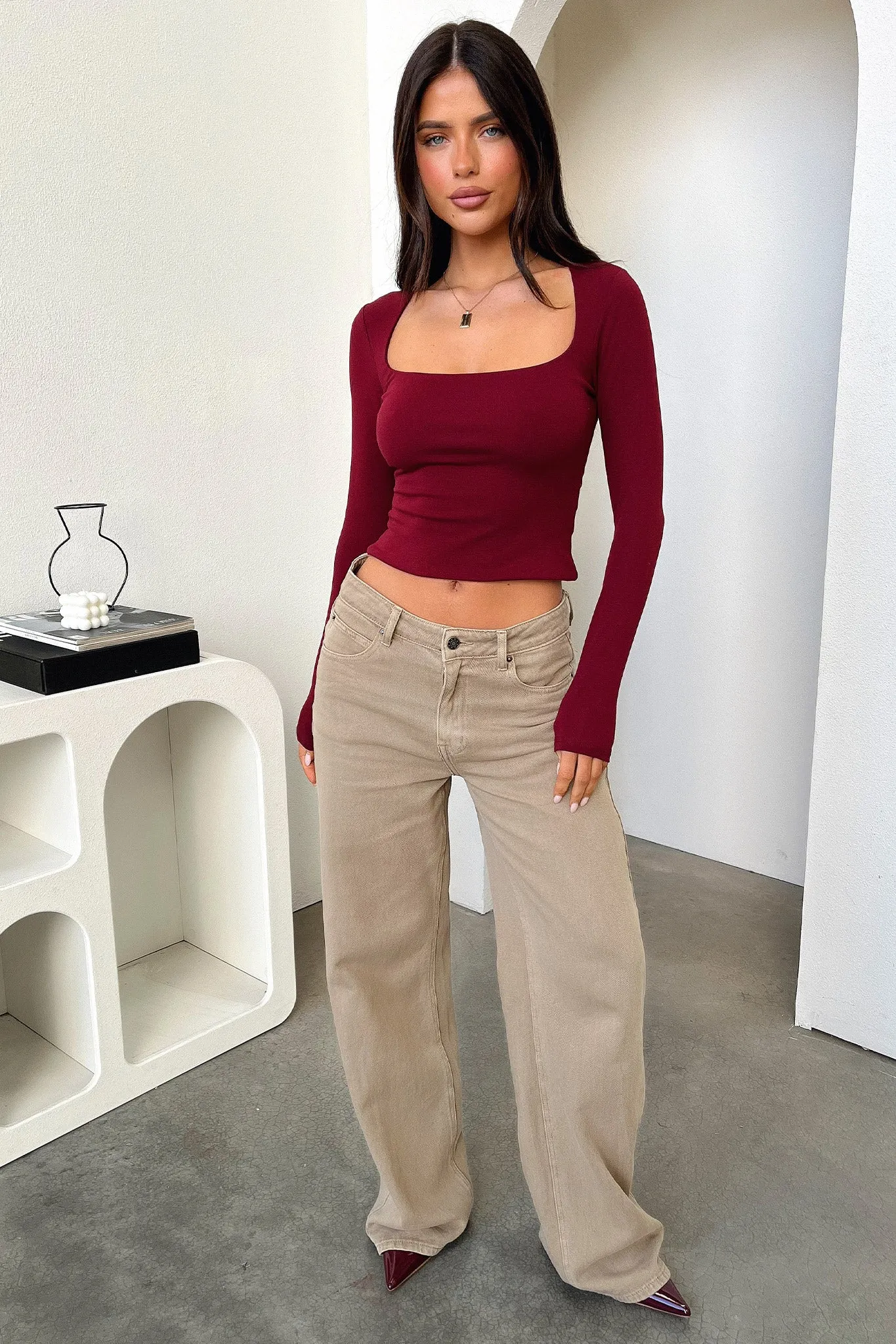 crew neck collection Andre Long Sleeve Top - Burgundy