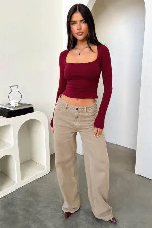 crew neck collection Andre Long Sleeve Top - Burgundy