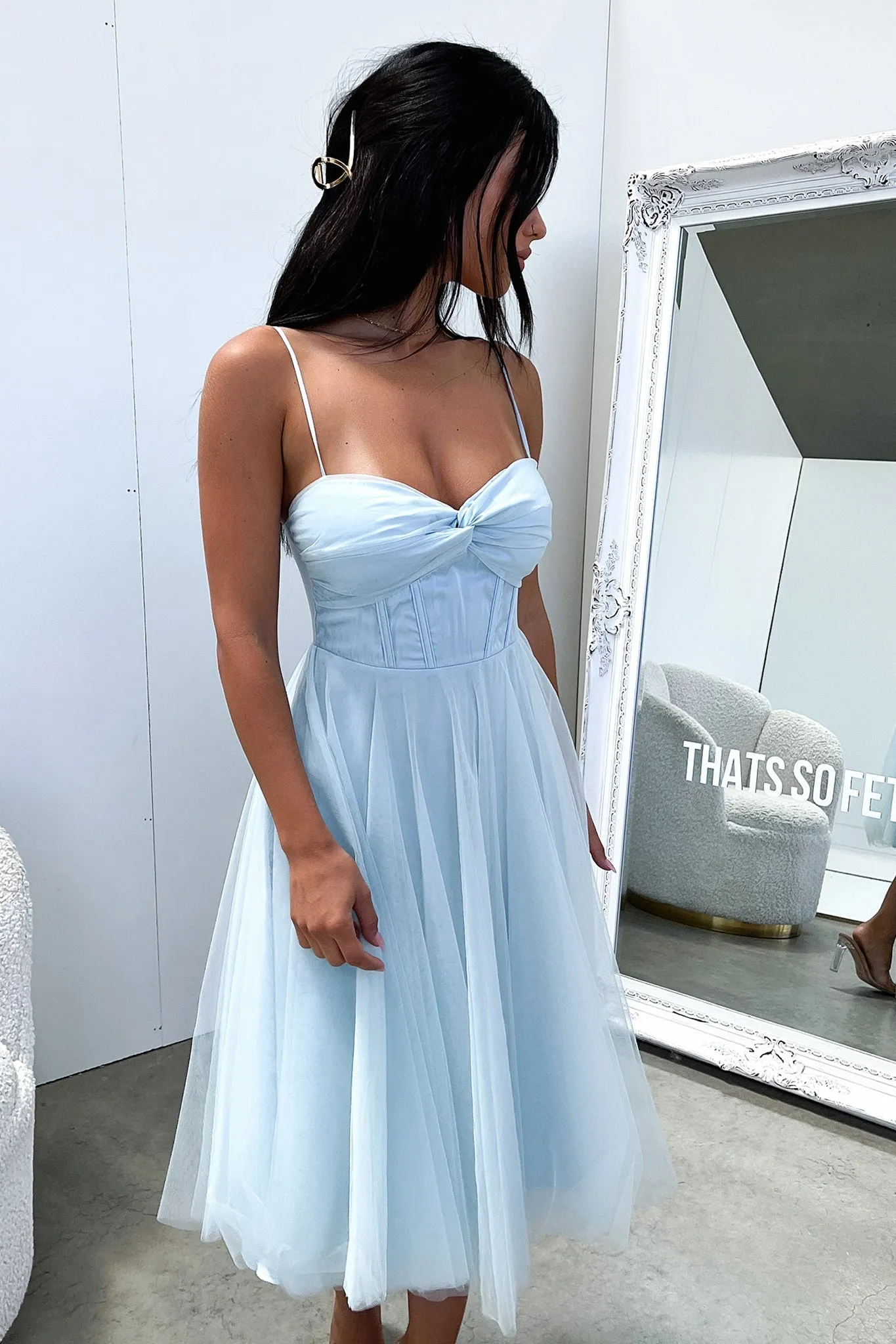 Beaded-Sleeve Angelique Dress - Blue