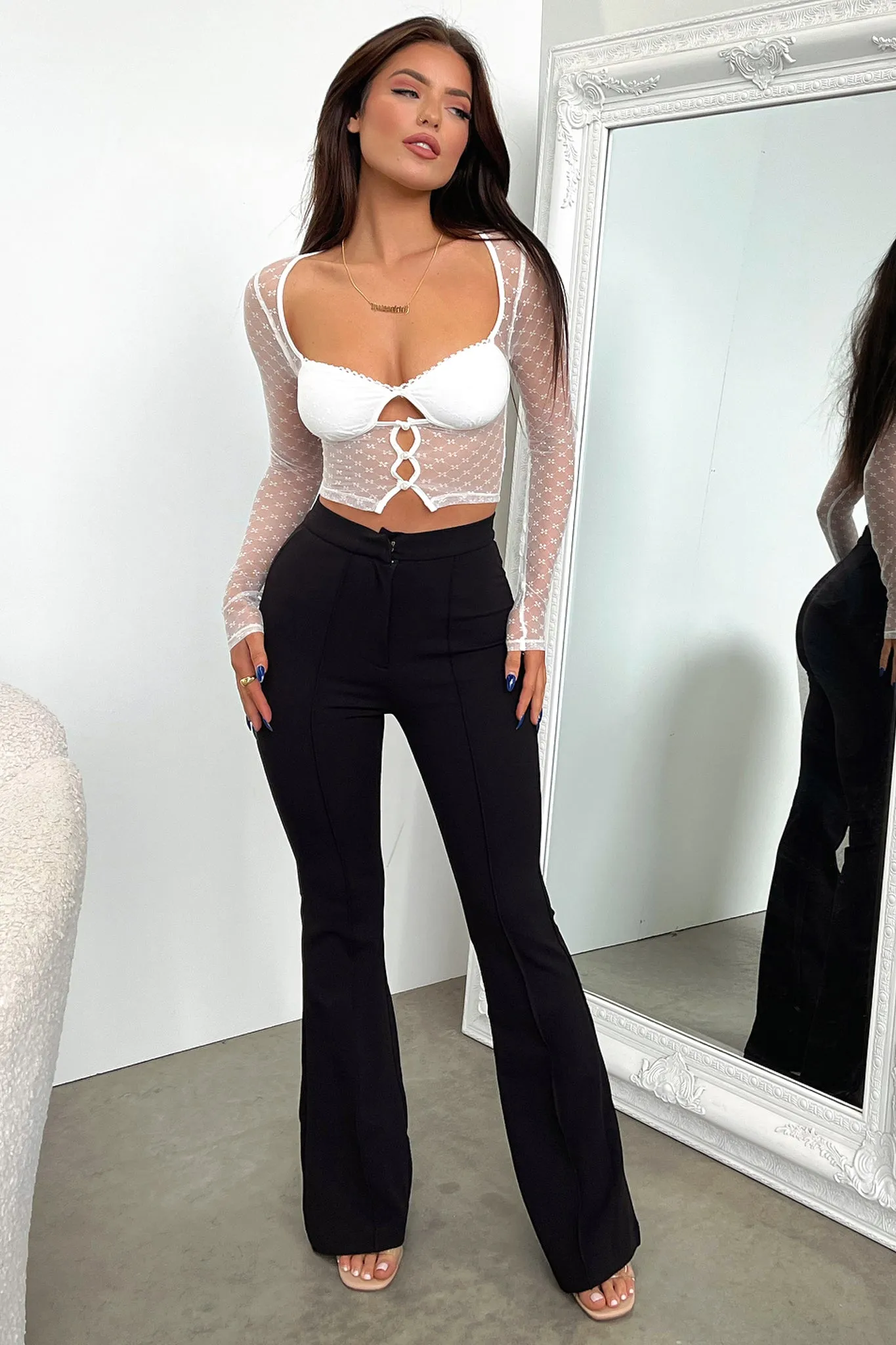 Anti glare Kacey Long Sleeve Top - White
