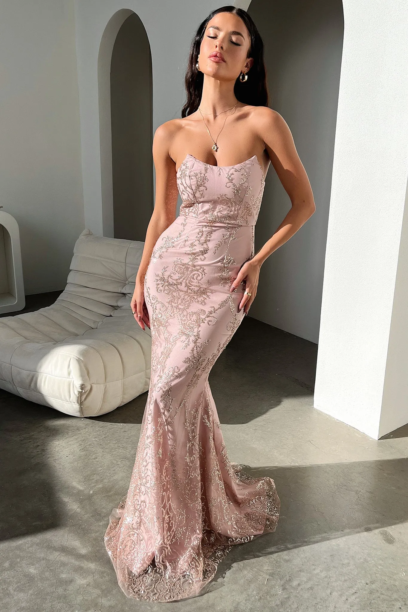 Ardell Maxi Dress - Pink Glitter Brunch Style