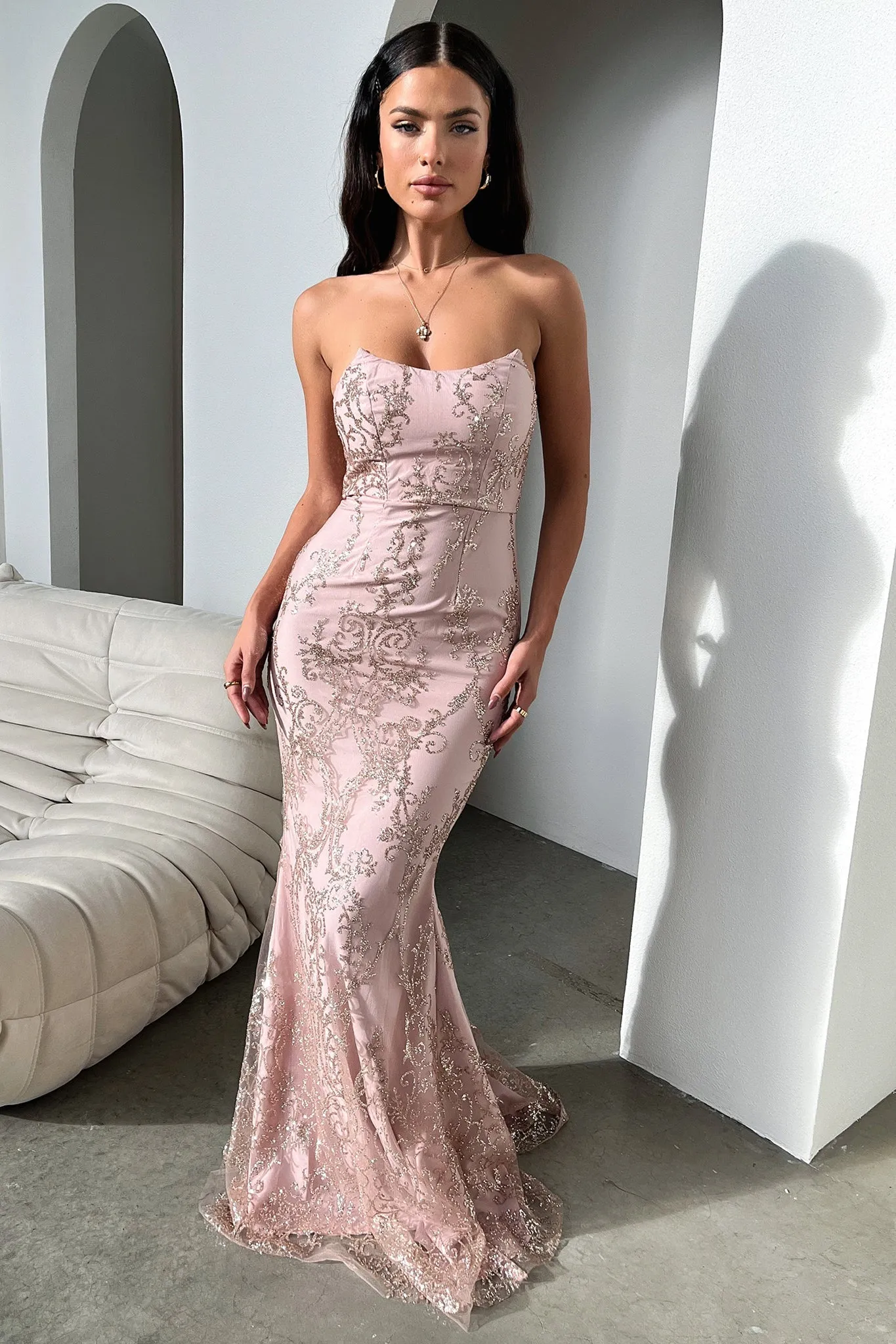 Ardell Maxi Dress - Pink Glitter Brunch Style