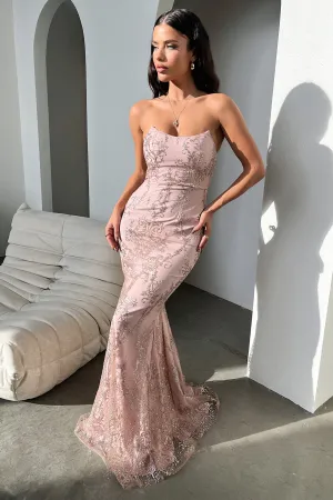 Dinner Date Fold Art Ardell Maxi Dress - Pink Glitter