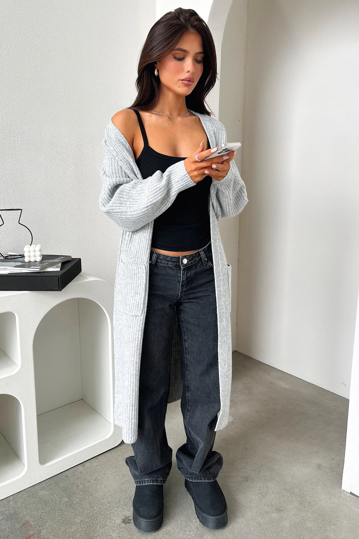 Arina Longline Knit Cardigan - Grey All terrain