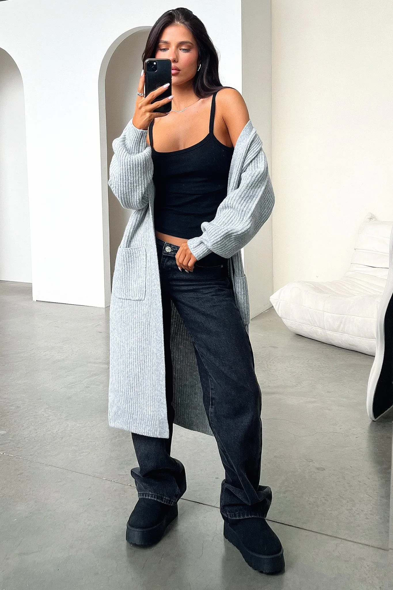 Arina Longline Knit Cardigan - Grey All terrain