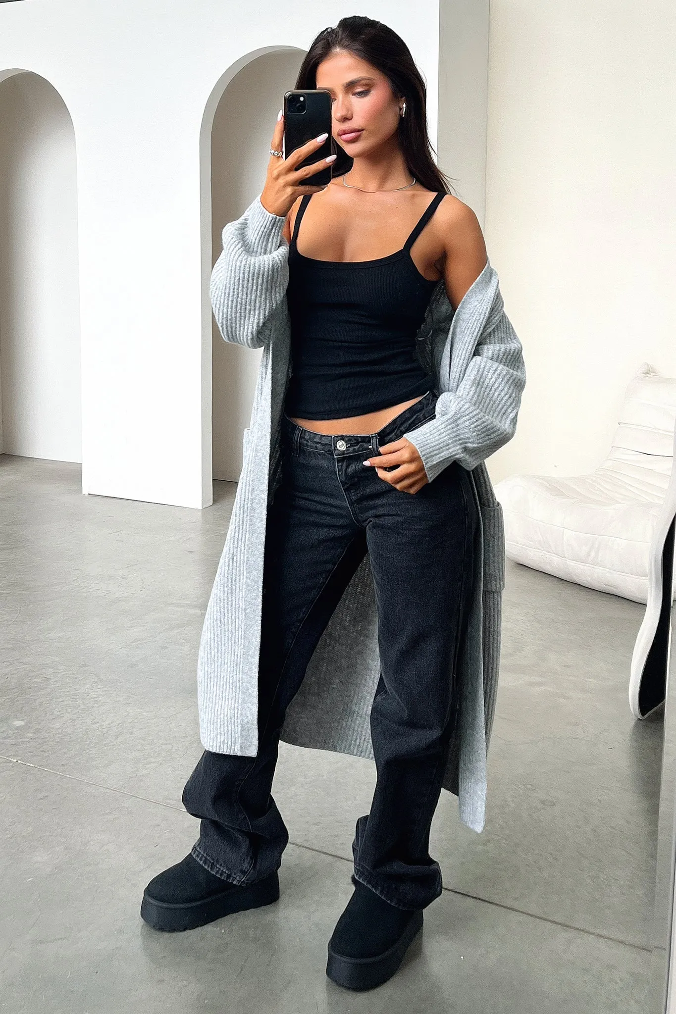 Arina Longline Knit Cardigan - Grey All terrain