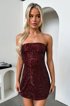 Stylish short-sleeve mini Arletta Strapless Sequin Mini Dress - Wine