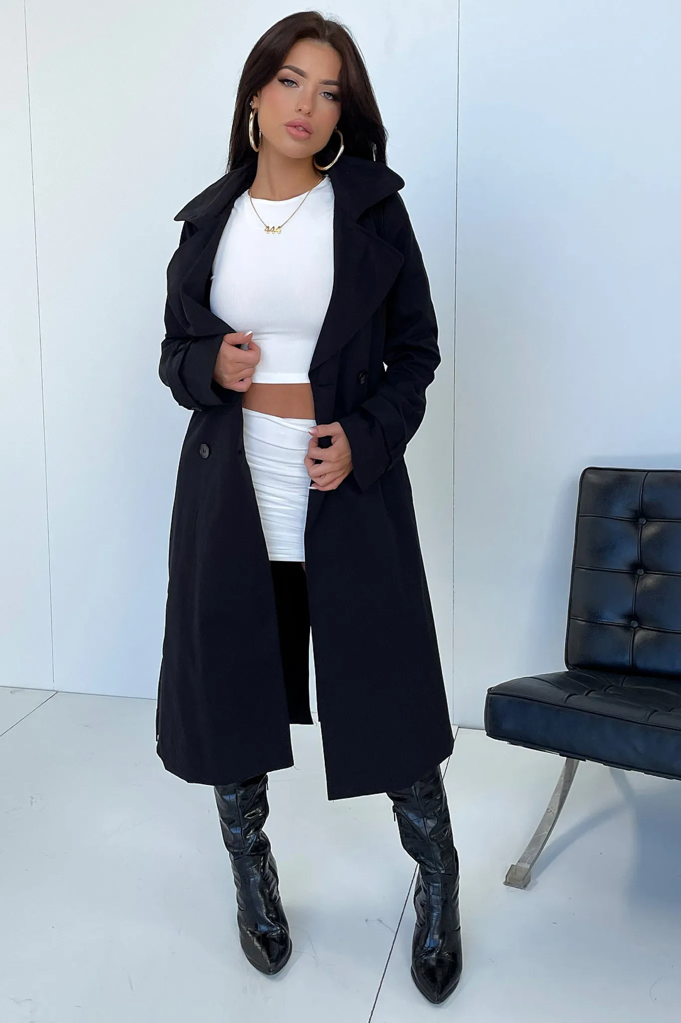 Astra Trench Coat - Black Polyester Blend