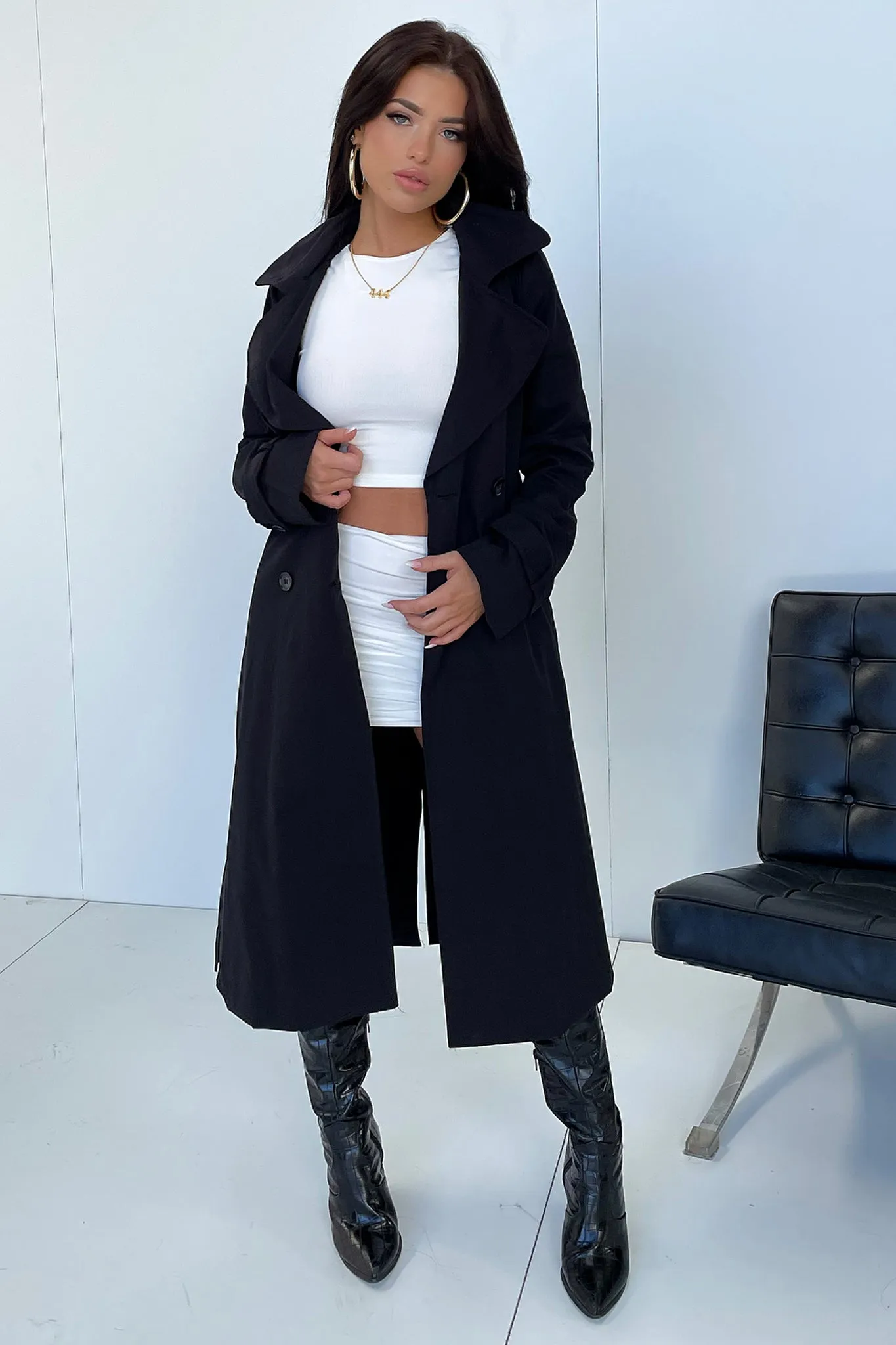 Astra Trench Coat - Black Polyester Blend
