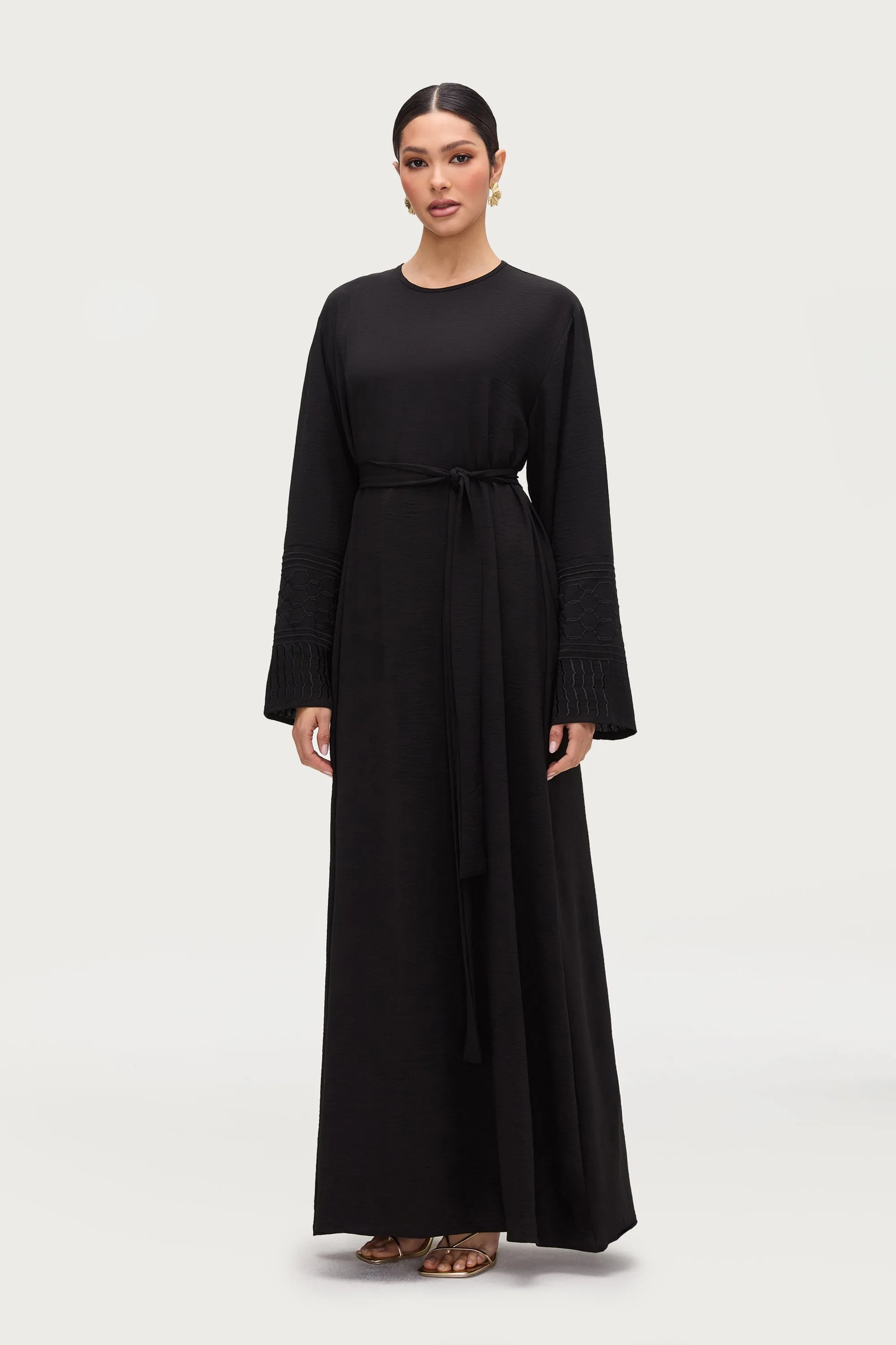 Asymmetric Hem Dima Embroidered Maxi Dress - Black