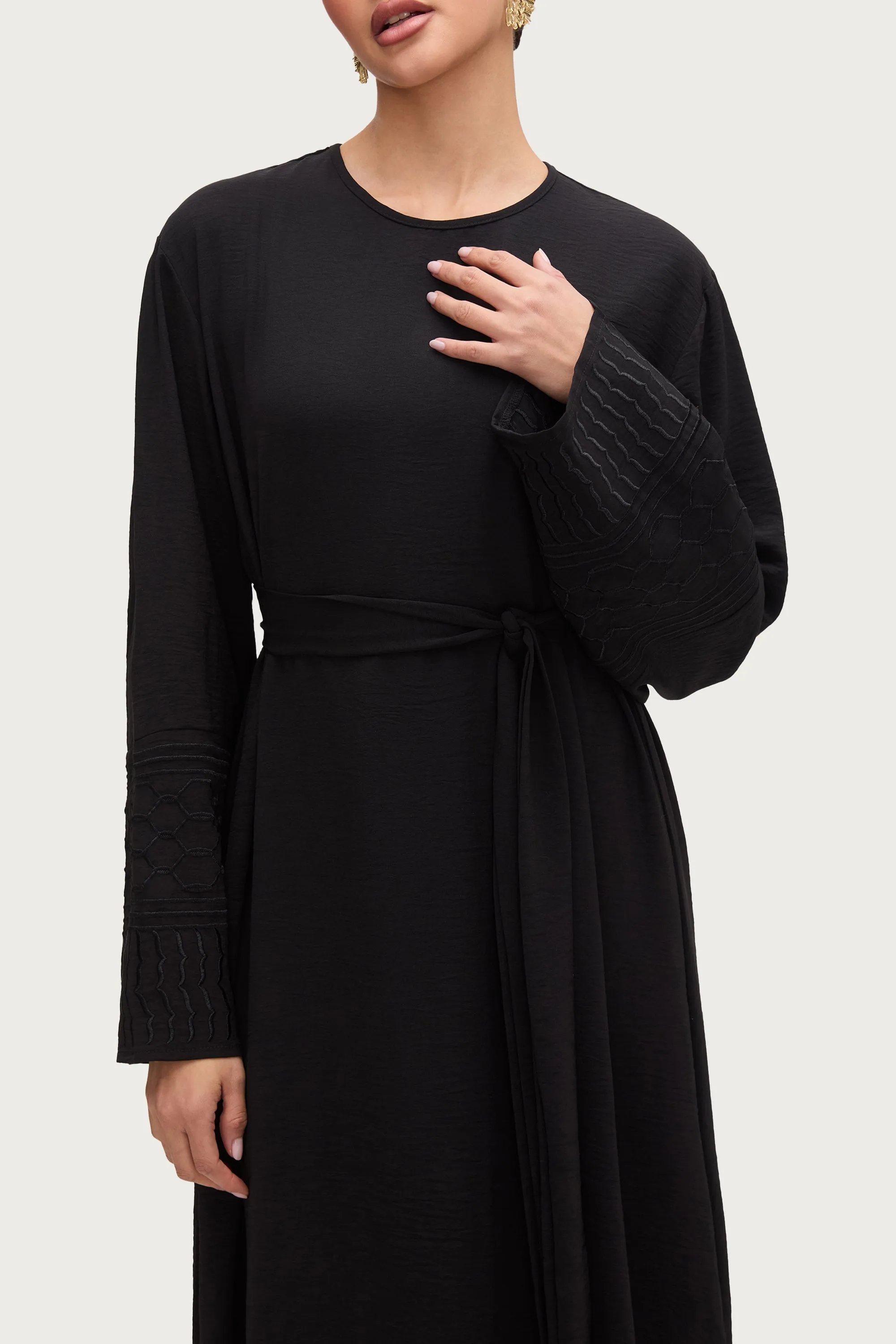 Asymmetric Hem Dima Embroidered Maxi Dress - Black