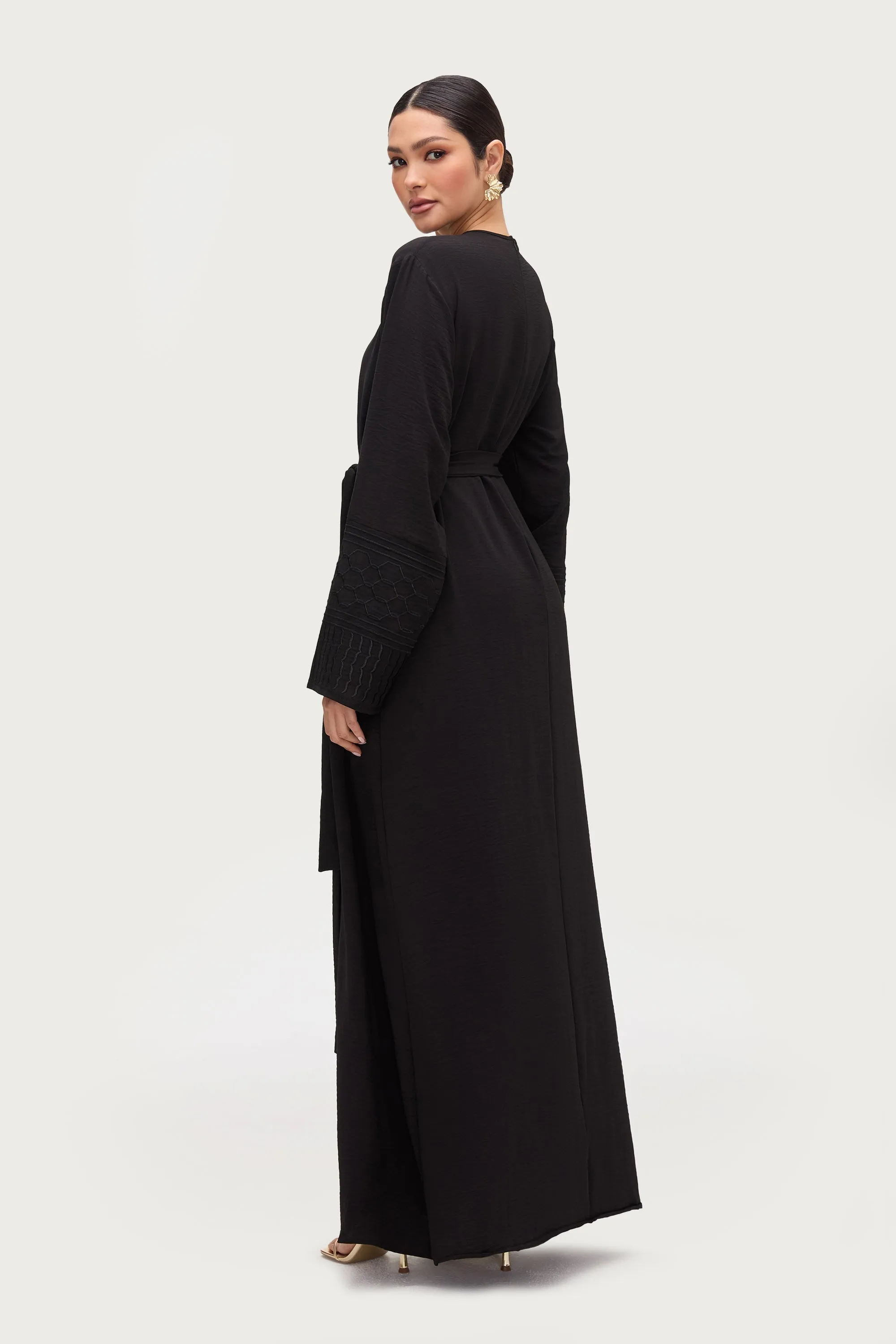 Asymmetric Hem Dima Embroidered Maxi Dress - Black