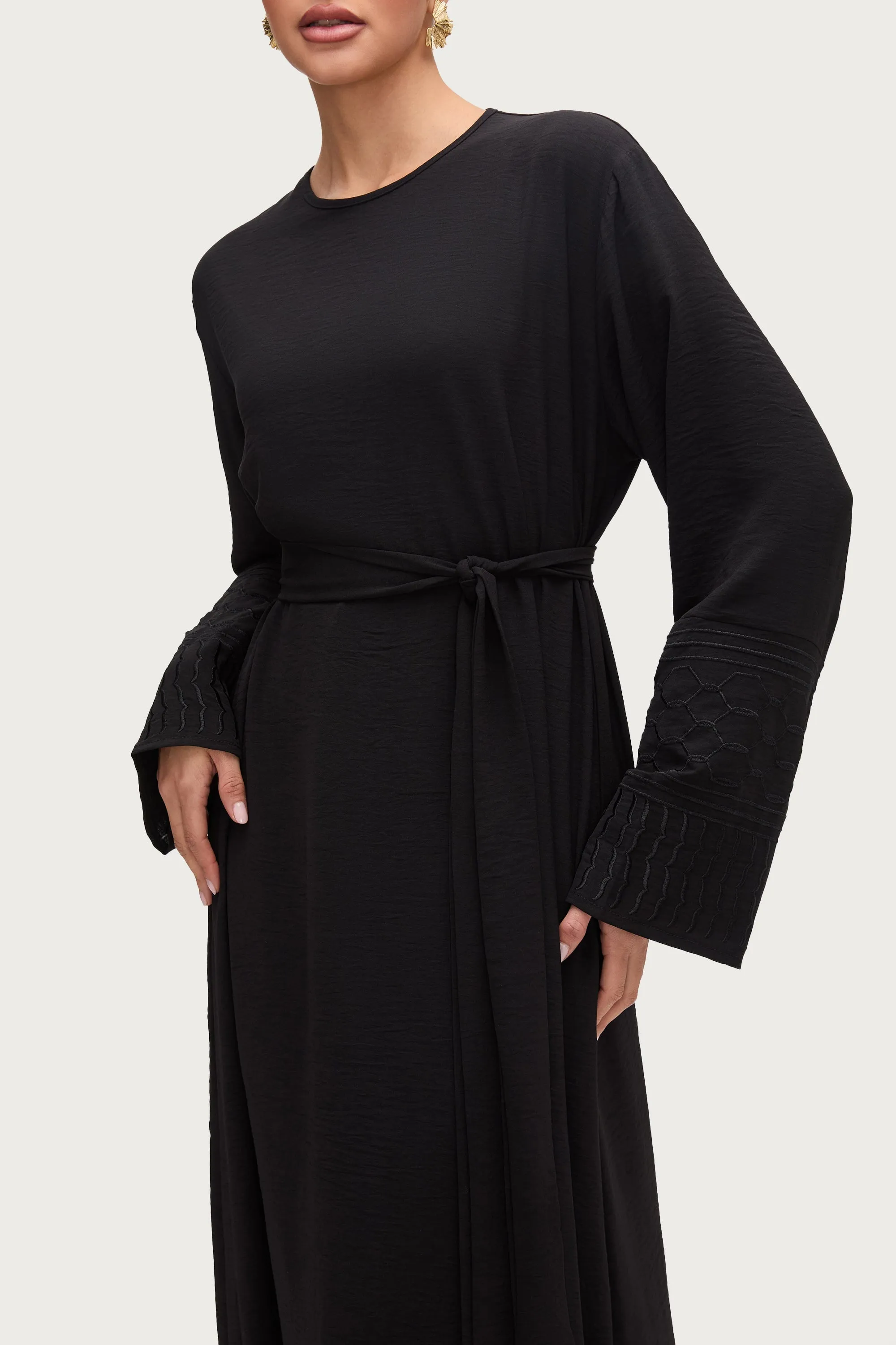 Asymmetric Hem Dima Embroidered Maxi Dress - Black