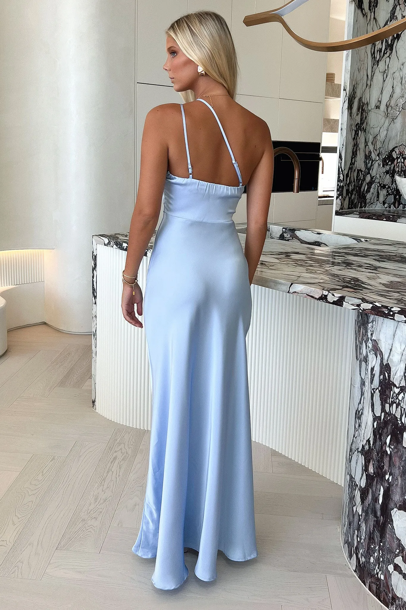 Aurelia One-Shoulder Satin Maxi Dress - Blue Back Ruching